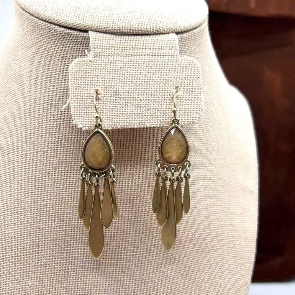 Boho Teardrop Fringe Dangle Earrings Brass Tone Chandelier Statement